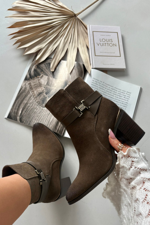 Khaki dámske teplé semišové členkové topánky s podpätkami z prírodnej kože Sergio Leone BT25384-S