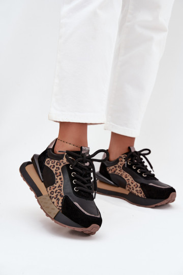 Kožené dámske športové topánky s platformou a leopardím vzorom Artiker 55C0134 čiernej farby 2