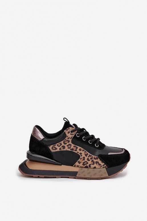 Kožené dámske športové topánky s platformou a leopardím vzorom Artiker 55C0134 čiernej farby
