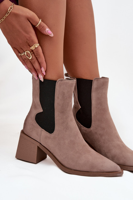 Kožené semišové čižmy so zateplením vo vnútri Artiker 57C0045 pieskovej farby