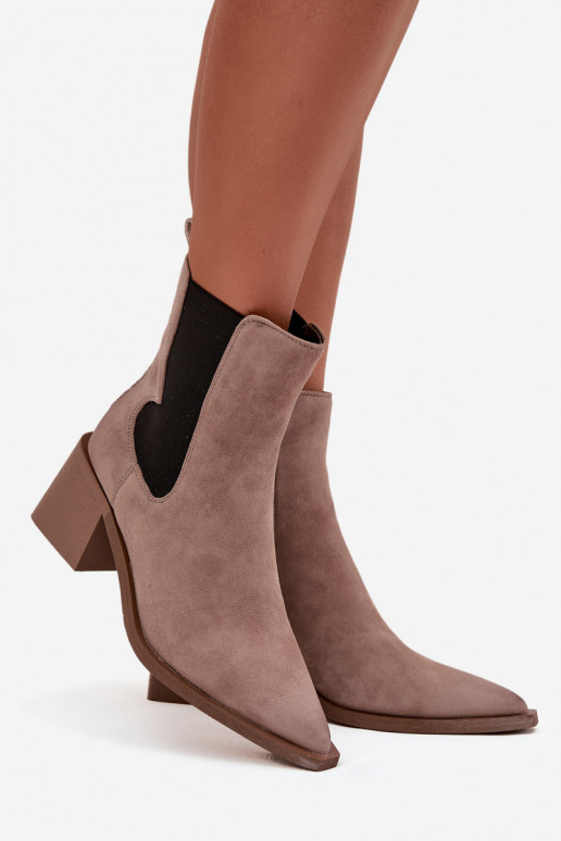 Kožené semišové čižmy so zateplením vo vnútri Artiker 57C0045 pieskovej farby