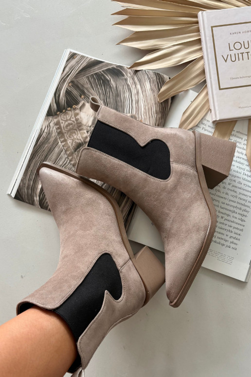 Kožené semišové čižmy so zateplením vo vnútri Artiker 57C0045 pieskovej farby