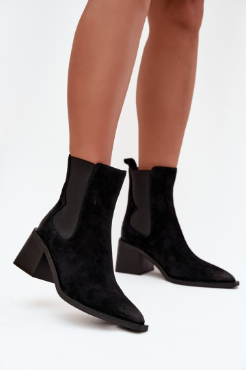 Kožené semišové čižmy so zateplením vo vnútri Artiker 57C0049 čiernej farby