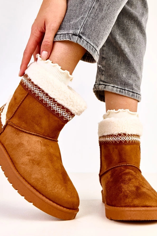 Karamelové nízke snehové topánky s...