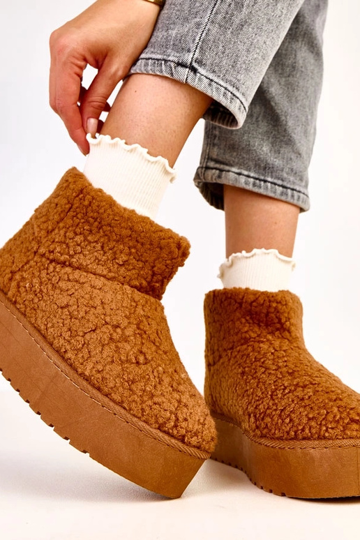 Hnedé snehové topánky s ovčím...