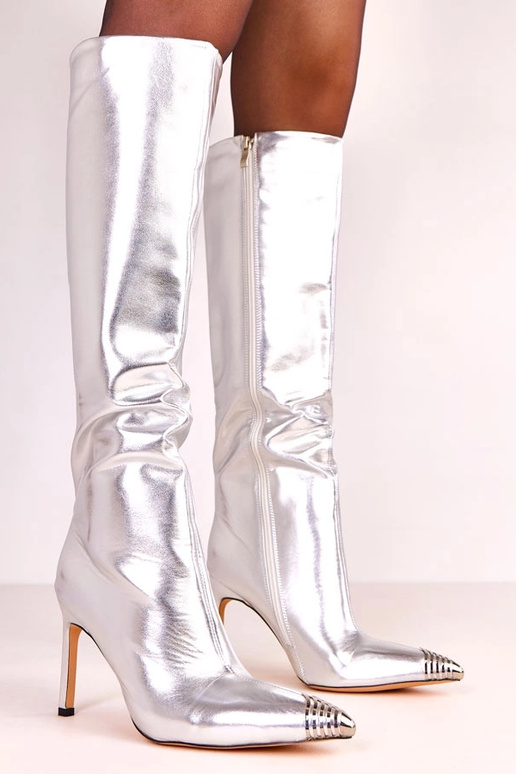 Strieborné elegantné vysoké čižmy s...