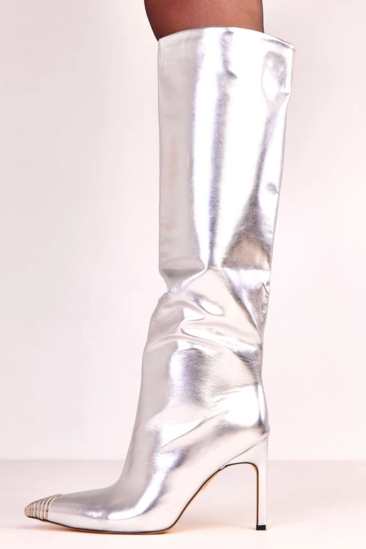 Strieborné elegantné vysoké čižmy s...