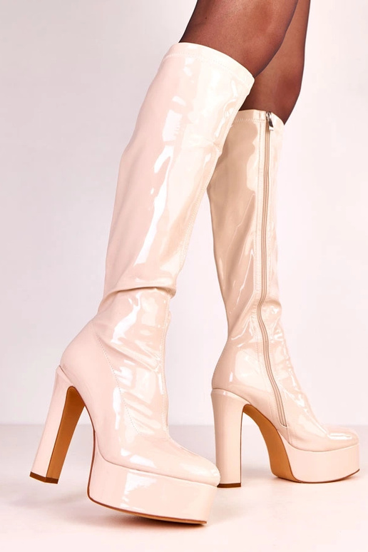 Béžové lakované vysoké topánky Ronnie