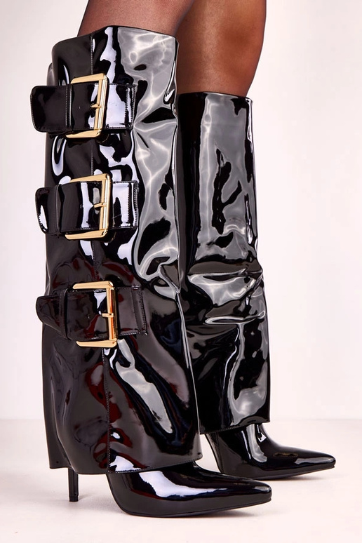 Čierne lakované členkové topánky s...