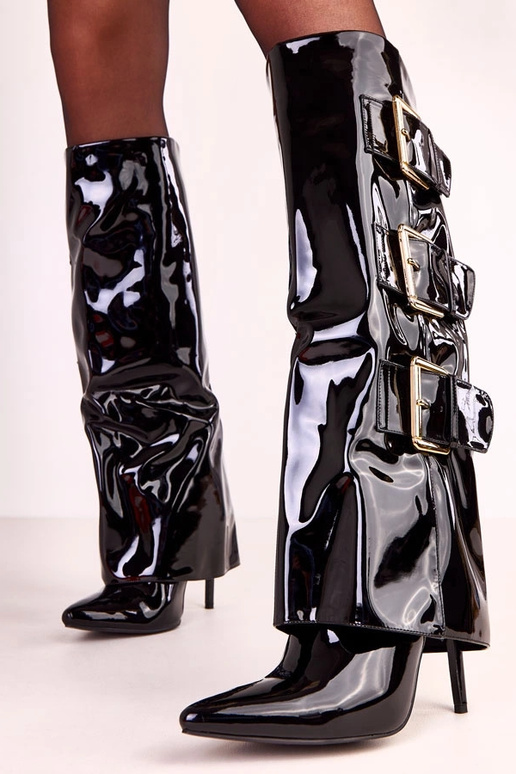 Čierne lakované členkové topánky s...