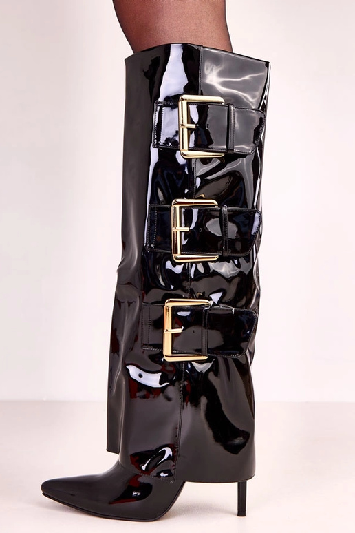 Čierne lakované členkové topánky s...