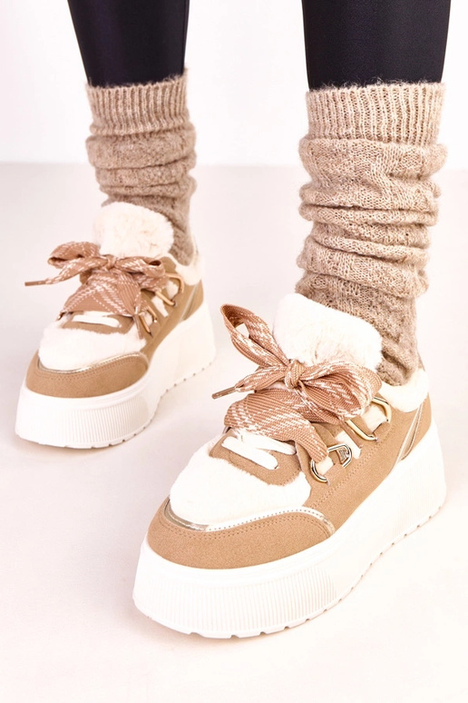 Pieskové teplé tenisky na platforme... Pieskové teplé tenisky na platforme...