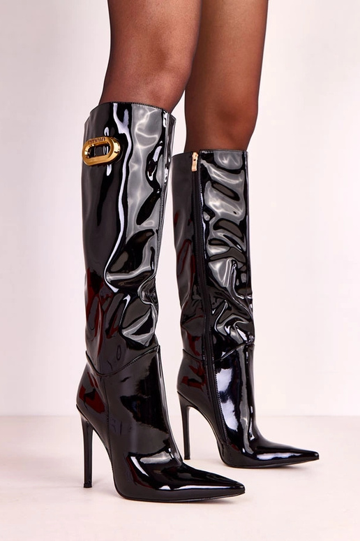 Čierne lakované vysoké čižmy so...