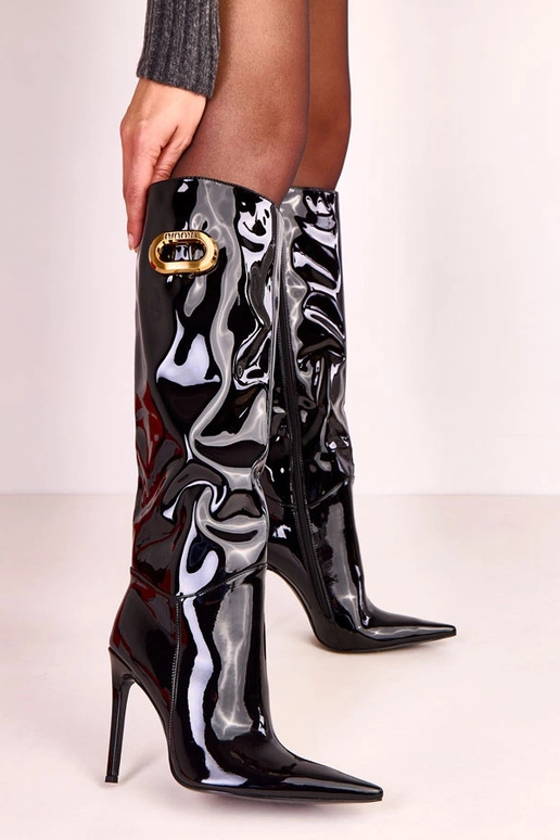 Čierne lakované vysoké čižmy so...