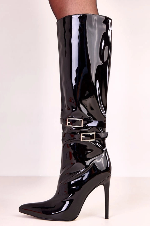 Čierne lakované vysoké čižmy s...