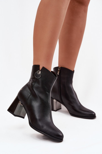 zahriať sa ČižmyZapnutéturalnej Skóry s podpätkami Máciejka K7203-04 čierna 2