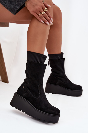 Dámske Kožené Semišové topánky s platformou Máciejka A7161-20 čierna