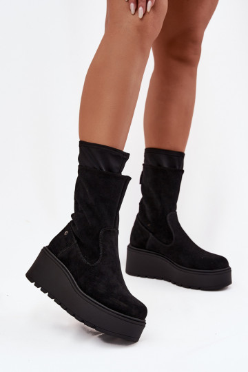 Dámske Kožené Semišové topánky s platformou Máciejka A7161-20 čierna 2