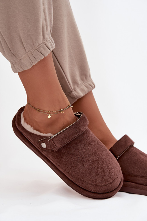 Papuče Dámske s popruhmi zahriať sa s kožušinou vo vnútri CzekoladoIne Rilena