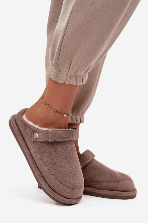 Papuče Dámske s popruhmi zahriať sa s kožušinou vo vnútri béžová Rilena