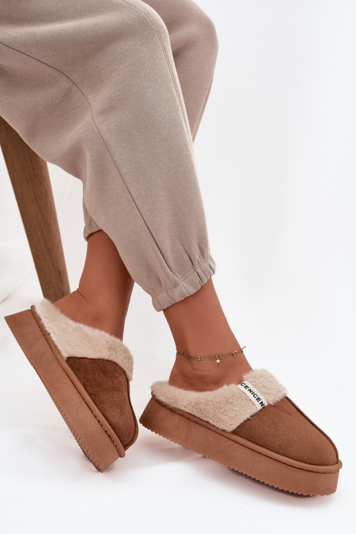 Dámske papuče s kožušinou, hnedé „Parisse"