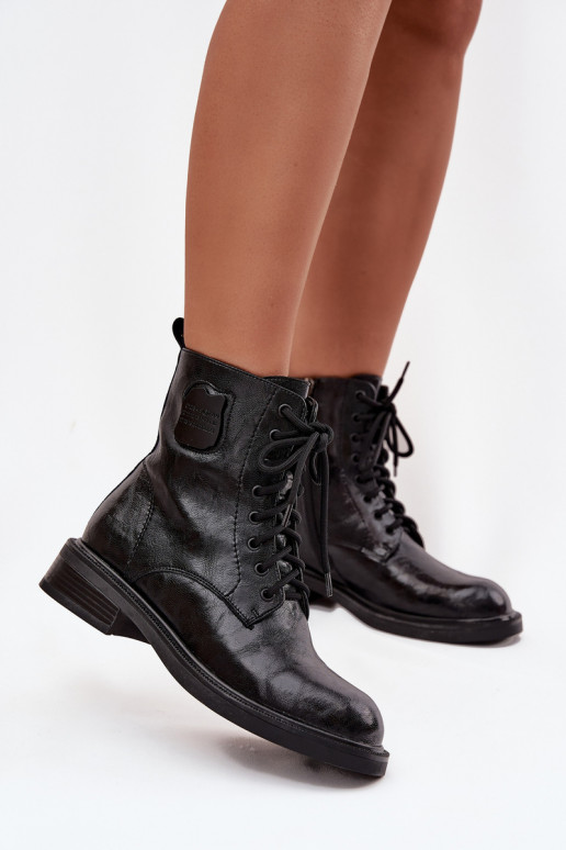 Kožené Pracovné členkové topánky Dámske S Ornatem Detalem Máciejka K7180-01 čierna Kožené Pracovné členkové topánky Dámske S Ornatem Detalem Máciejka K7180-01 čierna