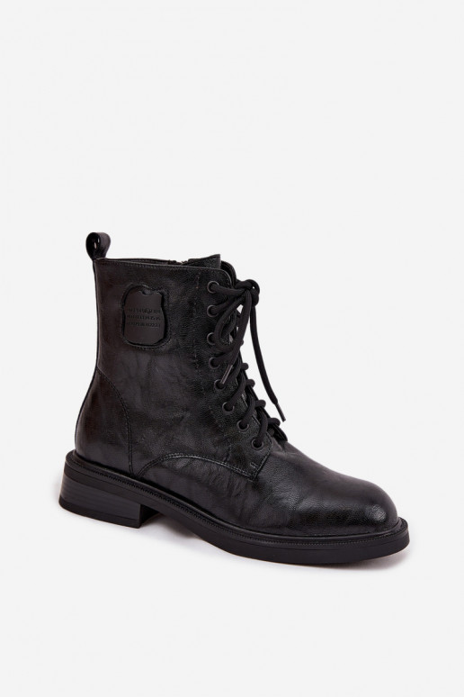 Kožené Pracovné členkové topánky Dámske S Ornatem Detalem Máciejka K7180-01 čierna Kožené Pracovné členkové topánky Dámske S Ornatem Detalem Máciejka K7180-01 čierna