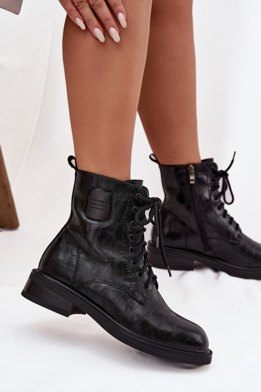 Kožené Pracovné členkové topánky Dámske S Ornatem Detalem Máciejka K7180-01 čierna Kožené Pracovné členkové topánky Dámske S Ornatem Detalem Máciejka K7180-01 čierna