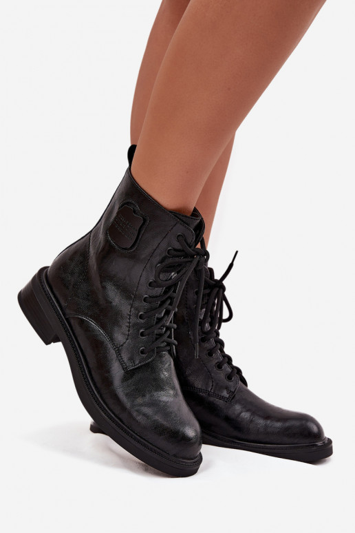 Kožené Pracovné členkové topánky Dámske S Ornatem Detalem Máciejka K7180-01 čierna Kožené Pracovné členkové topánky Dámske S Ornatem Detalem Máciejka K7180-01 čierna