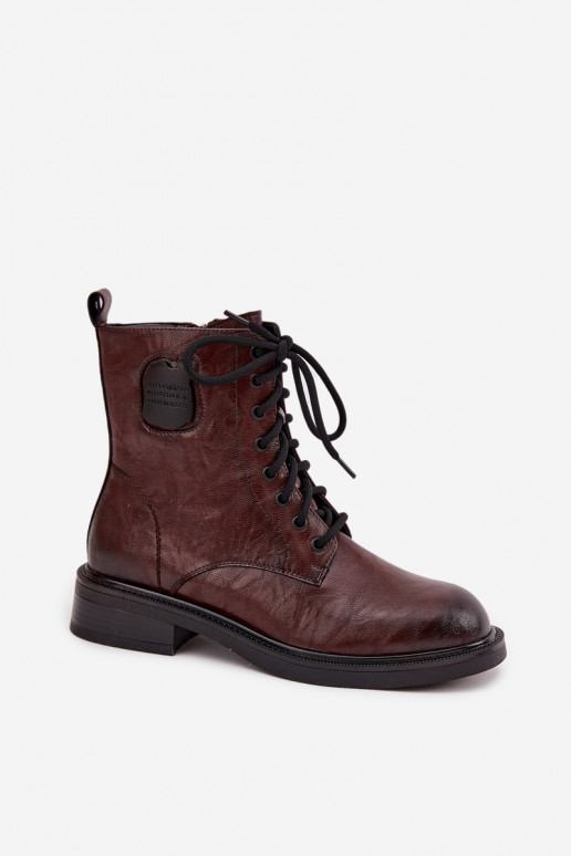 Kožené Pracovné členkové topánky Dámske S Ornatem Detalem Máciejka K7180-01 Hnedá farba Kožené Pracovné členkové topánky Dámske S Ornatem Detalem Máciejka K7180-01 Hnedá farba