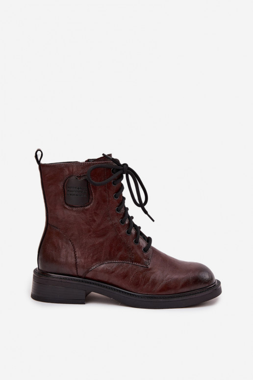 Kožené Pracovné členkové topánky Dámske S Ornatem Detalem Máciejka K7180-01 Hnedá farba Kožené Pracovné členkové topánky Dámske S Ornatem Detalem Máciejka K7180-01 Hnedá farba