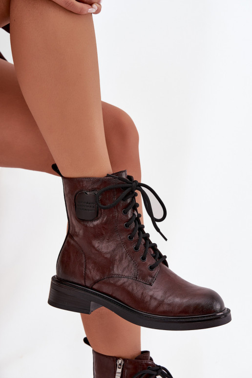 Kožené Pracovné členkové topánky Dámske S Ornatem Detalem Máciejka K7180-01 Hnedá farba Kožené Pracovné členkové topánky Dámske S Ornatem Detalem Máciejka K7180-01 Hnedá farba