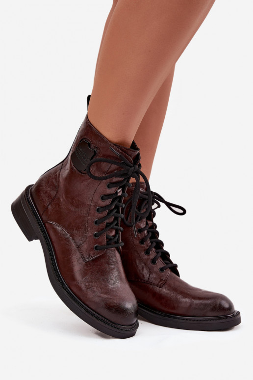 Kožené Pracovné členkové topánky Dámske S Ornatem Detalem Máciejka K7180-01 Hnedá farba Kožené Pracovné členkové topánky Dámske S Ornatem Detalem Máciejka K7180-01 Hnedá farba