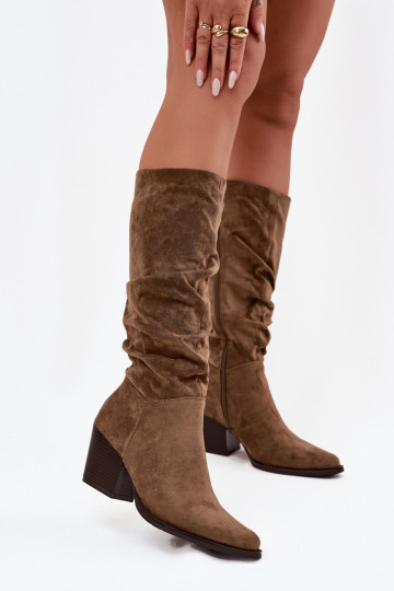 dámske čižmy S nazberaným zvrškom s podpätkami zahriať sa zelená farba Paelina