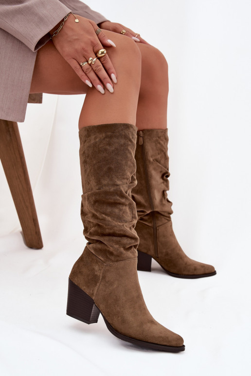 dámske čižmy S nazberaným zvrškom s podpätkami zahriať sa zelená farba Paelina dámske čižmy S nazberaným zvrškom s podpätkami zahriať sa zelená farba Paelina