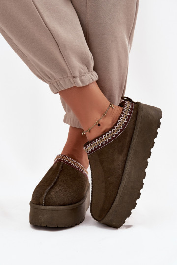 Snehule Dámske S Ornatem Haftem khaki farby Jenira 2