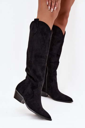 z eko semišuoIne čižmy kovbojský štýl Dámske s podpätkami čierna Jenaya 2