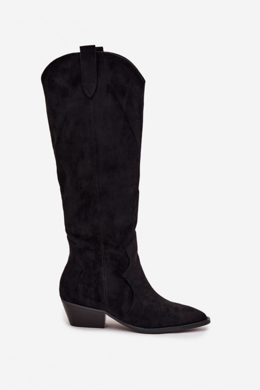 z eko semišuoIne čižmy kovbojský štýl Dámske s podpätkami čierna Jenaya