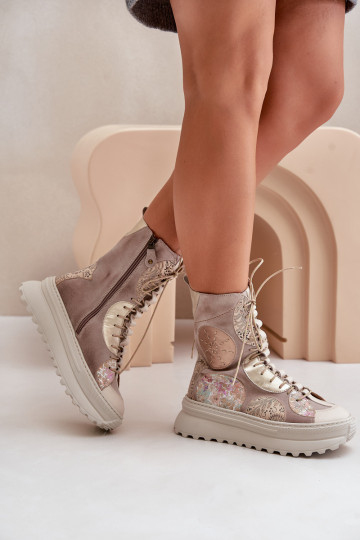 Kožené Semišové topánky s platformou zahriať sa Máciejka 06565-04 béžová