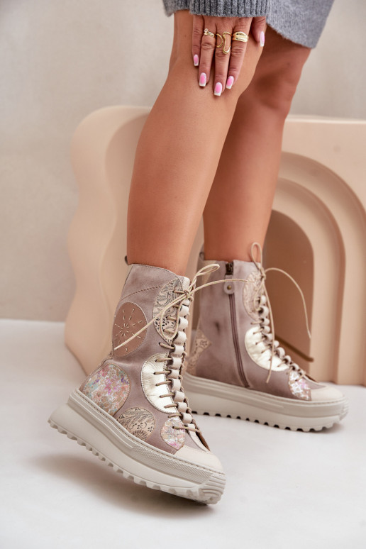 Kožené Semišové topánky s platformou zahriať sa Máciejka 06565-04 béžová