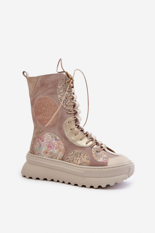 Kožené Semišové topánky s platformou zahriať sa Máciejka 06565-04 béžová