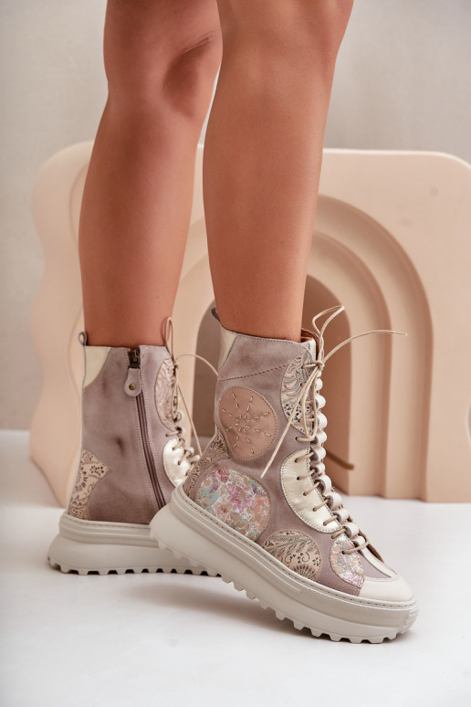 Kožené Semišové topánky s platformou zahriať sa Máciejka 06565-04 béžová