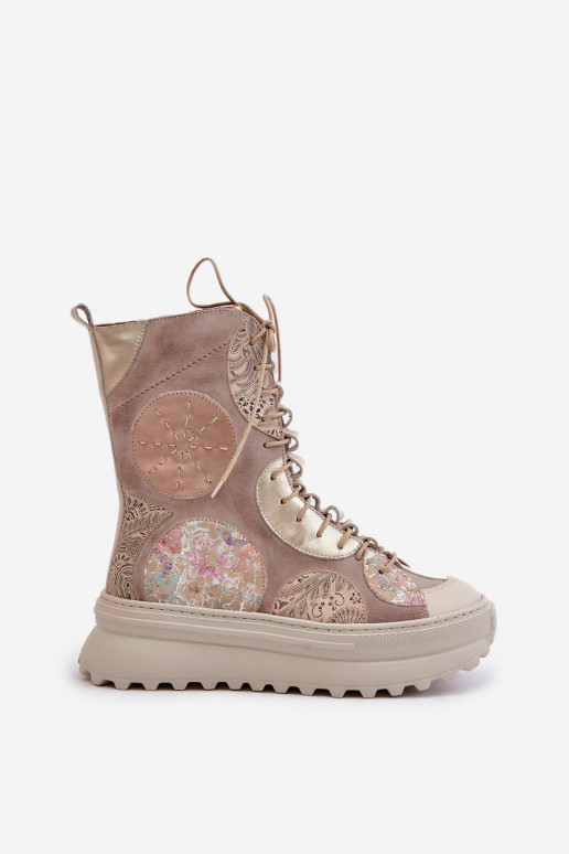 Kožené Semišové topánky s platformou zahriať sa Máciejka 06565-04 béžová