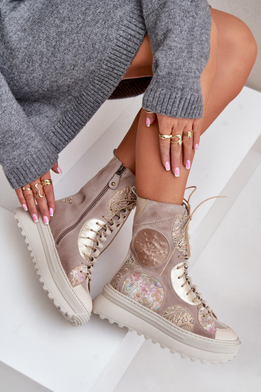 Kožené Semišové topánky s platformou zahriať sa Máciejka 06565-04 béžová