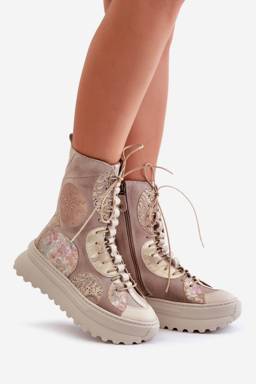 Kožené Semišové topánky s platformou zahriať sa Máciejka 06565-04 béžová