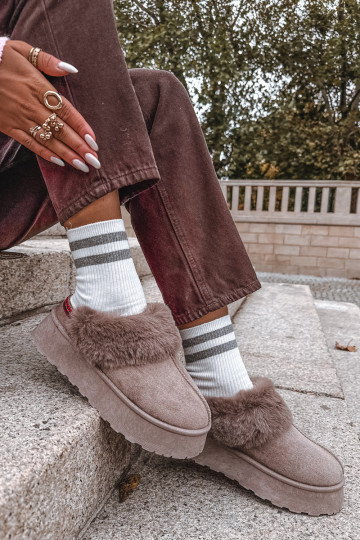 Snehule Dámske s platformou s kožušinou I Haftem béžová Querina