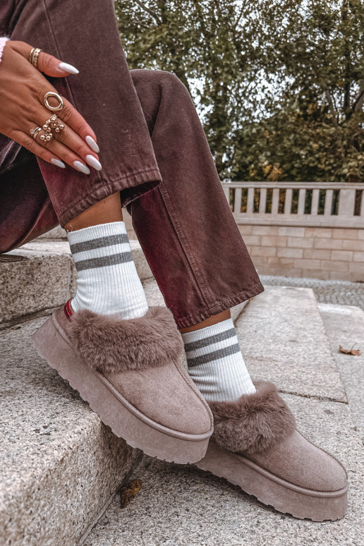 Snehule Dámske s platformou s kožušinou I Haftem béžová Querina Snehule Dámske s platformou s kožušinou I Haftem béžová Querina