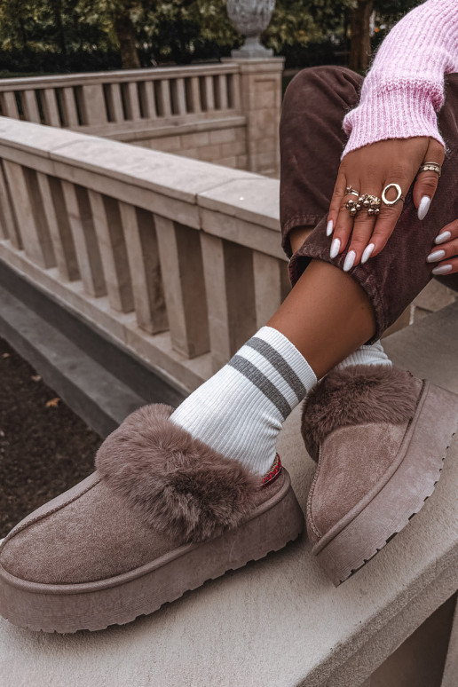 Snehule Dámske s platformou s kožušinou I Haftem béžová Querina Snehule Dámske s platformou s kožušinou I Haftem béžová Querina