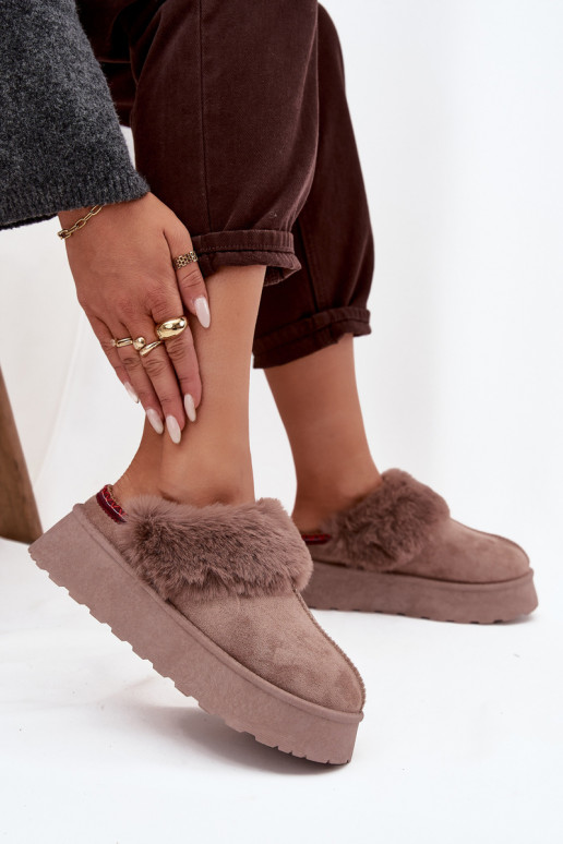 Snehule Dámske s platformou s kožušinou I Haftem béžová Querina Snehule Dámske s platformou s kožušinou I Haftem béžová Querina