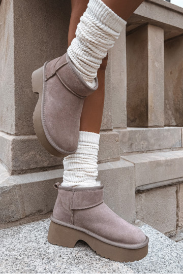 Snehule DámskeZapnutéturalnego zo semišuu zahriať sa s kožušinou vo vnútri khaki farby Milora